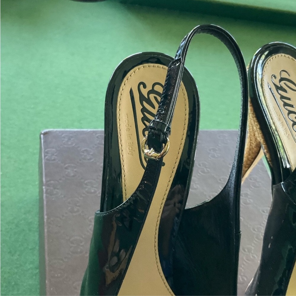GUCCI Peep Toe Slingback Pump High Heels Patent Leather Black - Picture 5 of 10